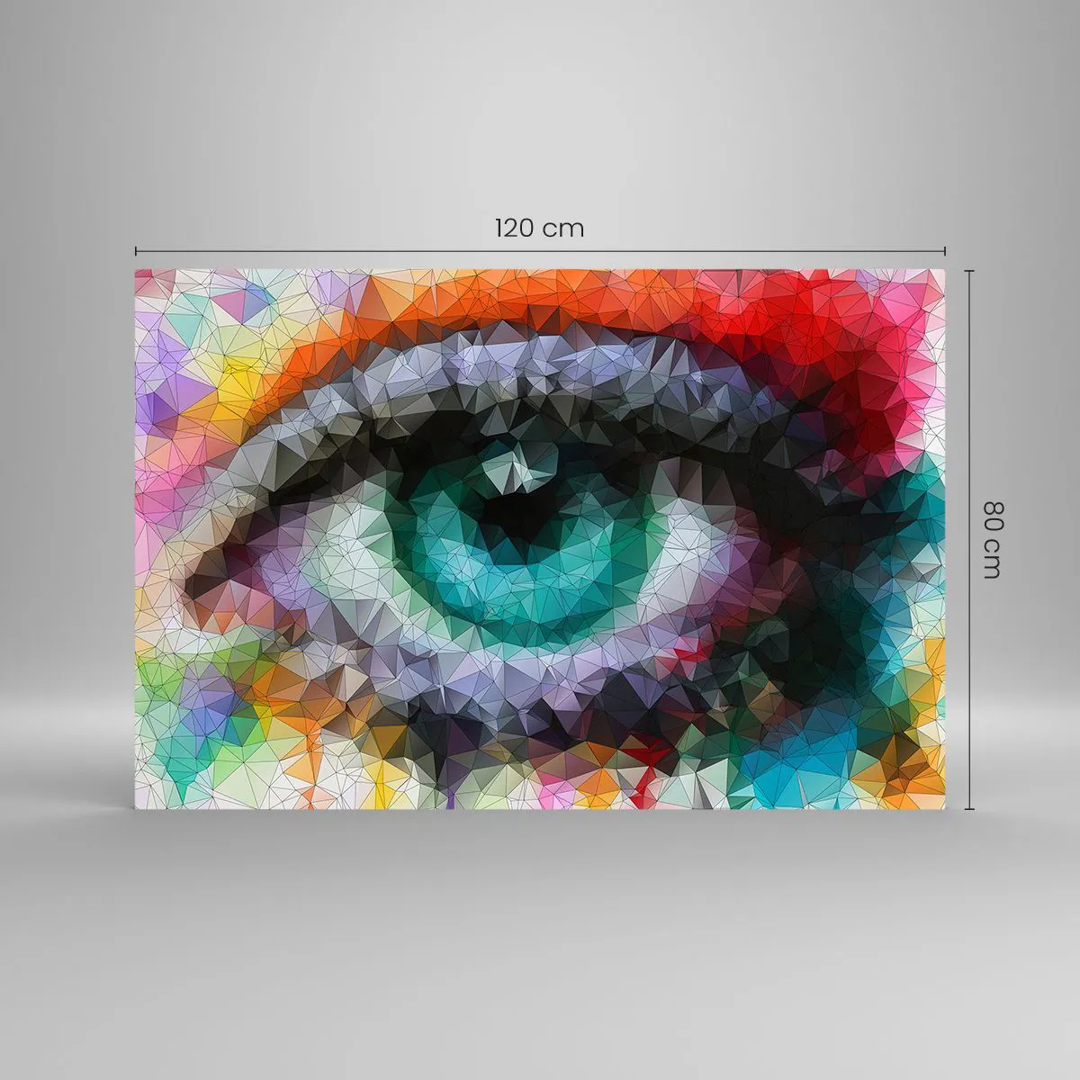 Glasbild - Bild auf glas - Ein geometrisches Auge in leuchtenden Farben mit Kristalleffekt. - 120x80cm - Kristallines Leuchten der Augen - Moderne Wanddekoration für Wohnzimmer und Schlafzimmer ARTTOR