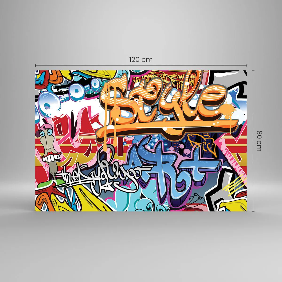 Impression sur verre - Image sur verre - Graffitis colorés avec inscriptions et dessins dynamiques - 120x80cm - Fresques, fresques, fresques… - Décoration murale moderne pour le salon et la chambre ARTTOR