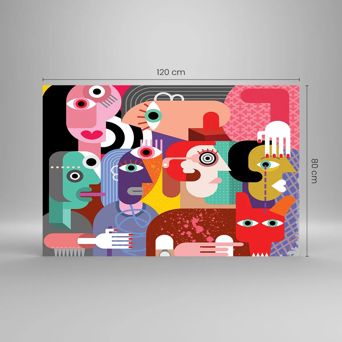 Impression sur verre - Image sur verre - Composition abstraite de visages aux couleurs vives - 120x80cm - Nous par M. Picasso - Décoration murale moderne pour le salon et la chambre ARTTOR