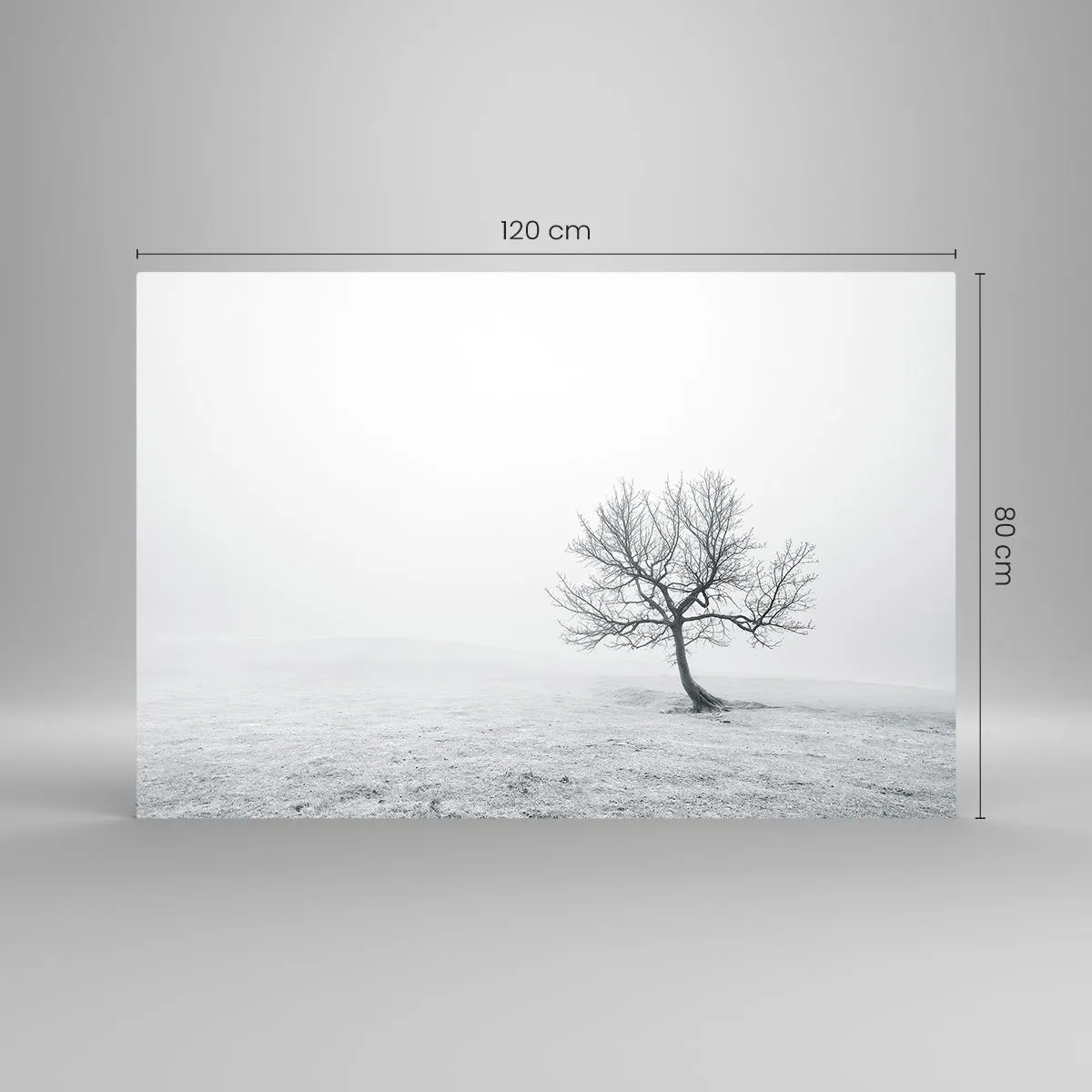 Impression sur verre - Image sur verre - Un arbre solitaire contre le brouillard dans une composition monochrome - 120x80cm - Contre le néant - Décoration murale moderne pour le salon et la chambre ARTTOR