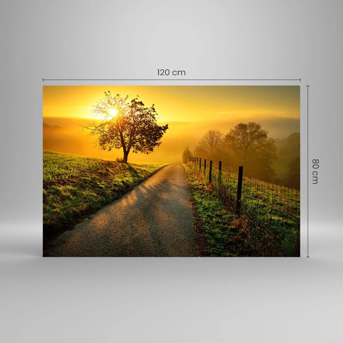 Quadro su vetro - Una strada attraverso un paesaggio rurale al tramonto - 120x80cm - Pomeriggio di miele - Decorazione murale moderna per soggiorno e camera da letto ARTTOR