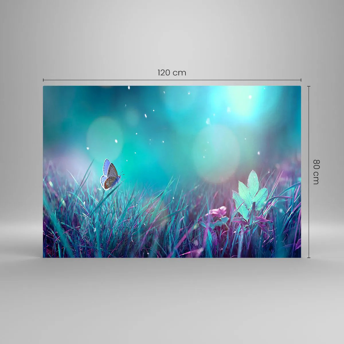 Quadro su vetro - Farfalla sull'erba in luce pastello - 120x80cm - La vita segreta del prato - Decorazione murale moderna per soggiorno e camera da letto ARTTOR