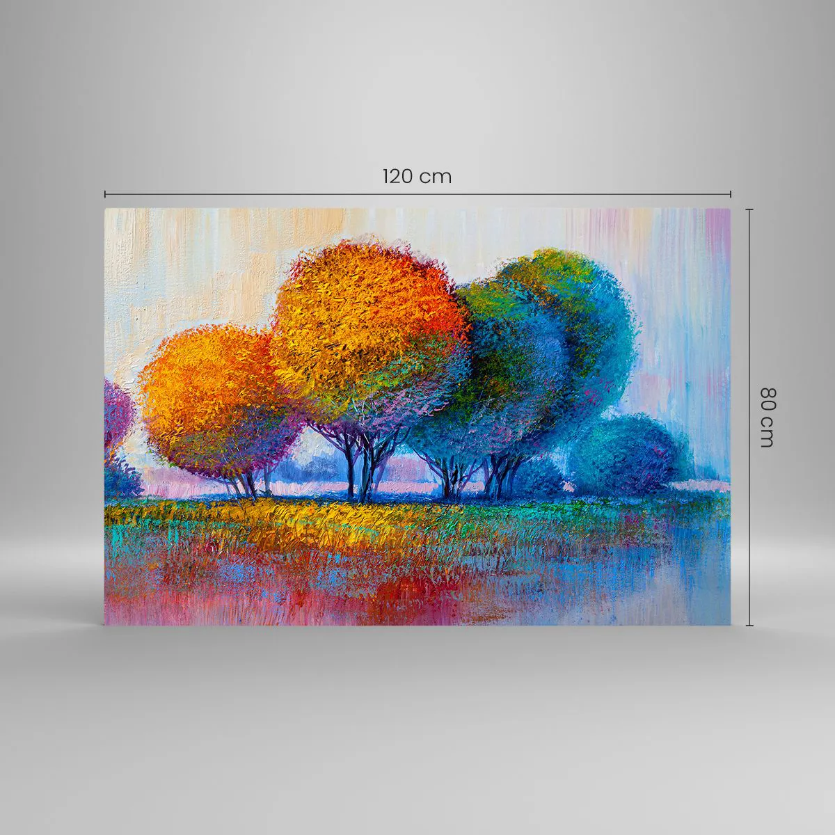 Impression sur verre - Image sur verre - Arbres colorés aux couleurs d'automne contre un ciel bleu - 120x80cm - Un bouquet de couleurs éclatantes - Décoration murale moderne pour le salon et la chambre ARTTOR