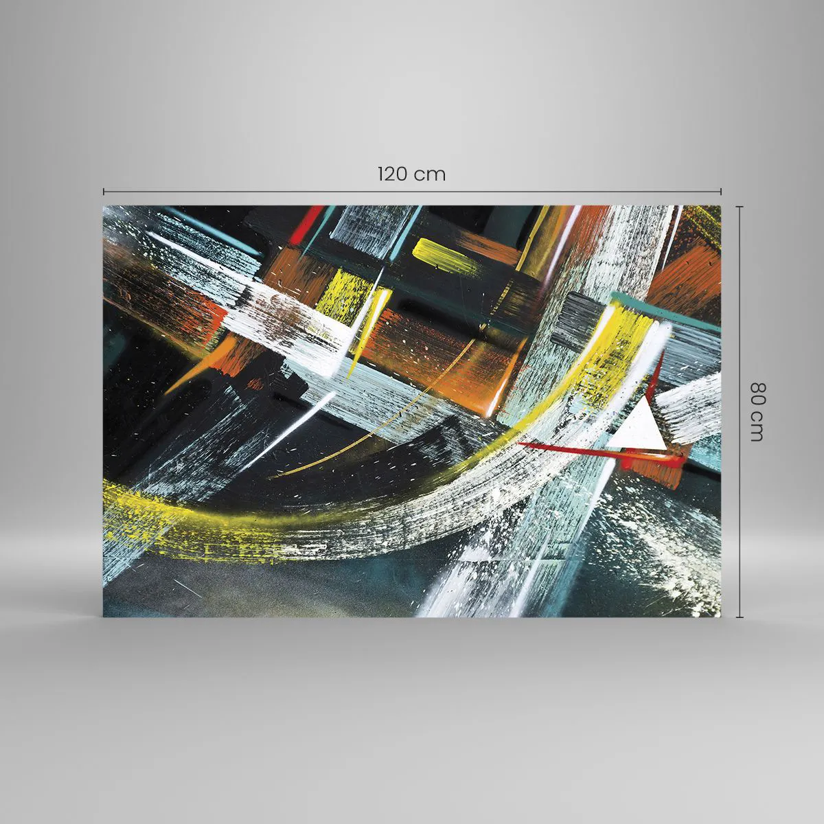 Glasbild - Bild auf glas - Dynamische Abstraktion mit bunten Pinselstrichen - 120x80cm - Energie der Bewegung - Moderne Wanddekoration für Wohnzimmer und Schlafzimmer ARTTOR