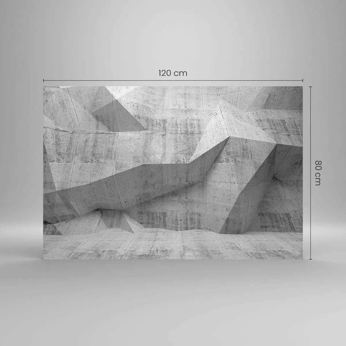 Quadro su vetro - Struttura geometrica in cemento nei toni del grigio - 120x80cm - Una vera sfida - Decorazione murale moderna per soggiorno e camera da letto ARTTOR