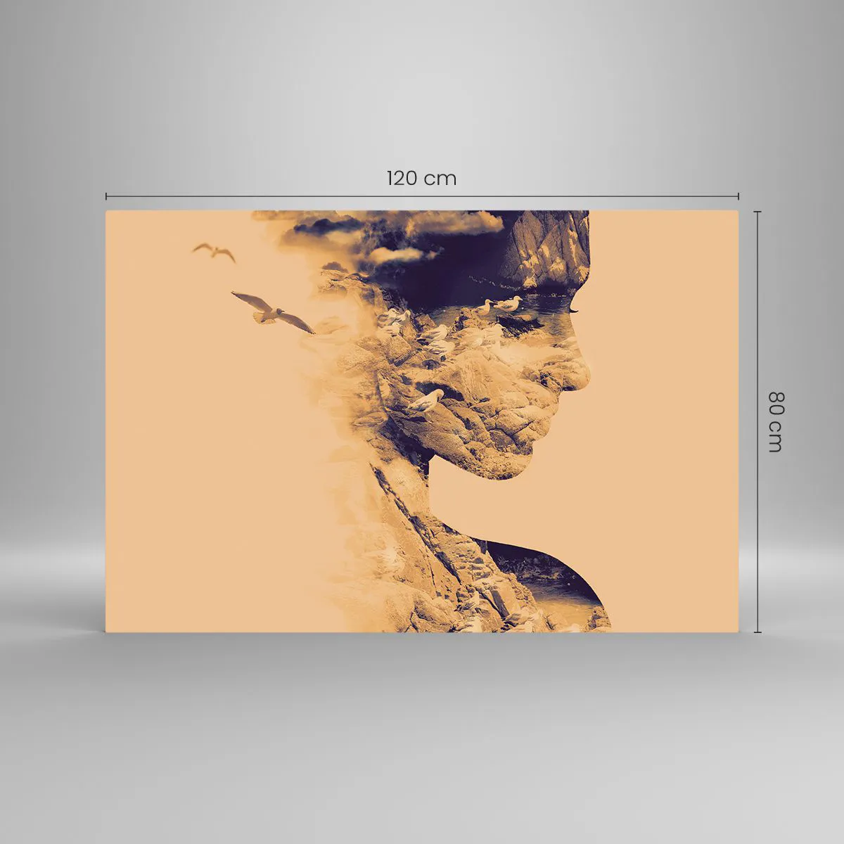 Impression sur verre - Image sur verre - Silhouette d'une femme avec un motif de paysage et d'oiseaux - 120x80cm - Beauté de la nature - Décoration murale moderne pour le salon et la chambre ARTTOR