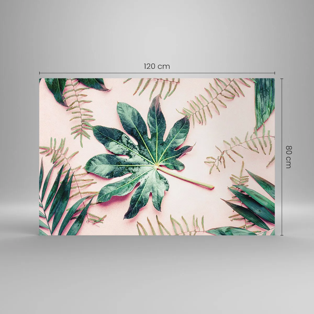 Üveg kép - A zöld tanulmánya a rózsaszín háttérben - 120x80 cm