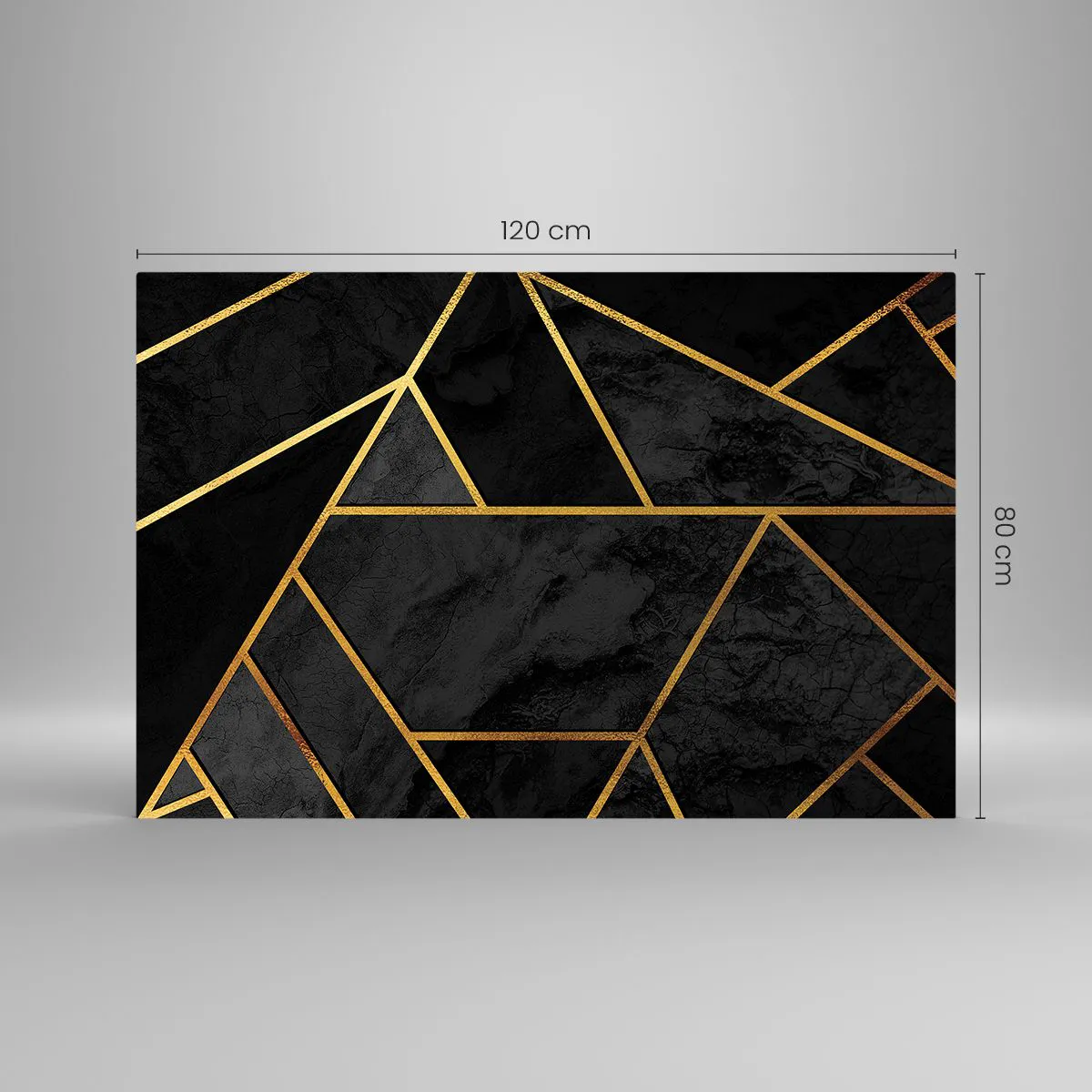 Impression sur verre - Image sur verre - Composition géométrique noire et dorée sur fond de marbre - 120x80cm - Obscurité et éclat - Décoration murale moderne pour le salon et la chambre ARTTOR