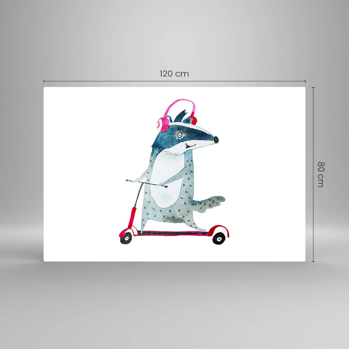 Glasbild - Bild auf glas - Dachs mit Kopfhörern auf einem Aquarell-Roller - 120x80cm - Dachsfreude - Moderne Wanddekoration für Wohnzimmer und Schlafzimmer ARTTOR