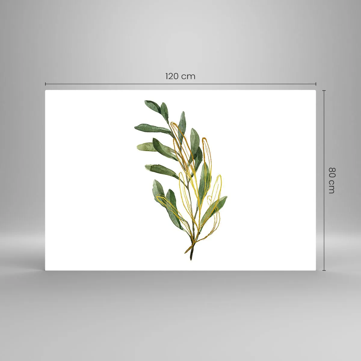 Glasbild - Bild auf glas - Ein grüner Zweig mit einem zarten goldenen Akzent - 120x80cm - Alles was gut ist - Moderne Wanddekoration für Wohnzimmer und Schlafzimmer ARTTOR