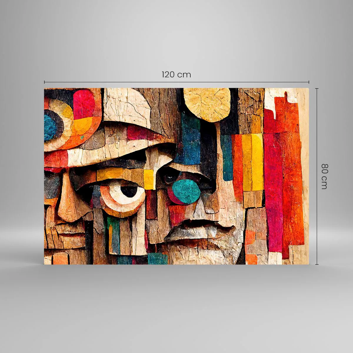 Impression sur verre - Image sur verre - Visages géométriques colorés dans un style abstrait - 120x80cm - Je te vois… - Décoration murale moderne pour le salon et la chambre ARTTOR