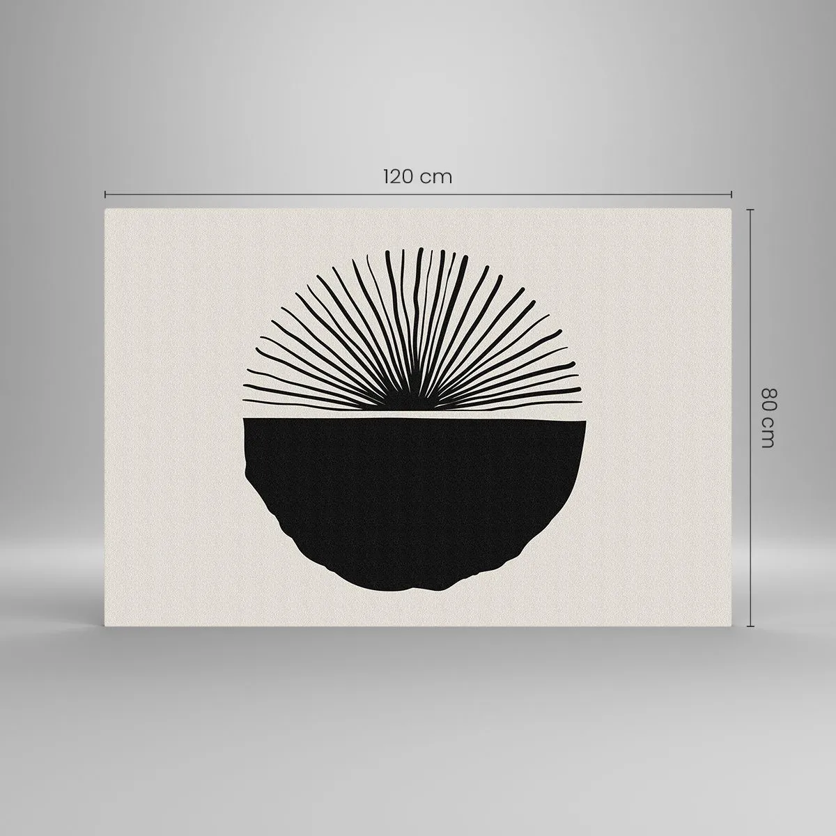 Glasbild - Bild auf glas - Eine schwarze geometrische Form mit einem Fächer aus Linien auf cremefarbenem Hintergrund. - 120x80cm - Eine Reihe von Möglichkeiten - Moderne Wanddekoration für Wohnzimmer und Schlafzimmer ARTTOR