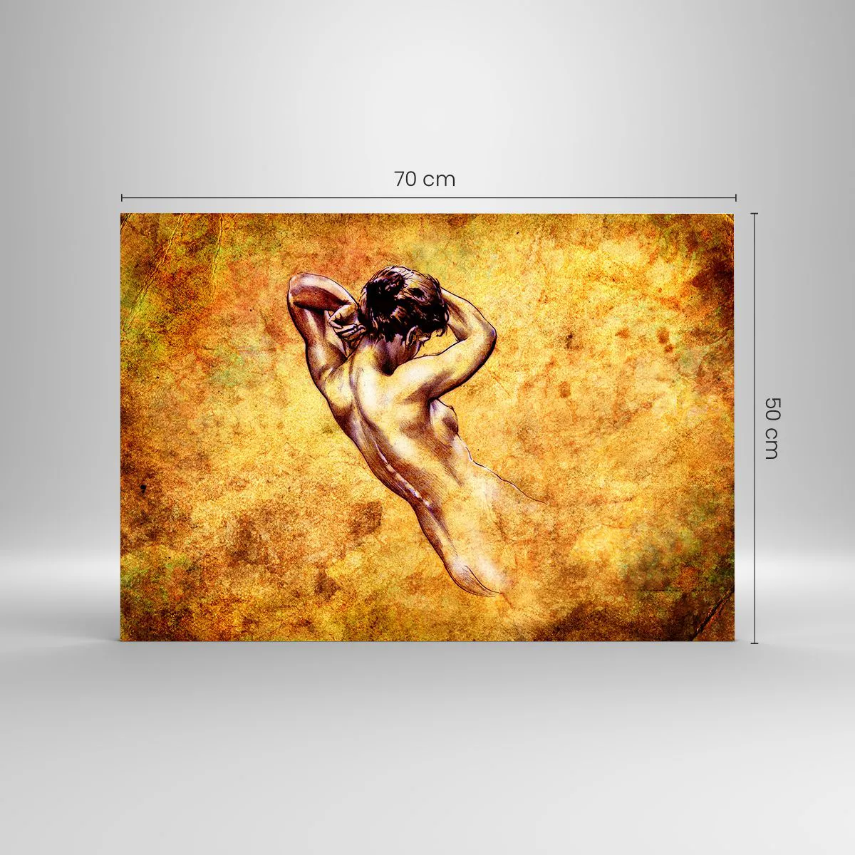 Quadro em vidro - Figura artística de um homem contra um fundo vintage - 70x50cm - Descoberta, mas ainda um mistério - Decoração de parede moderna para a sala de estar e quarto ARTTOR