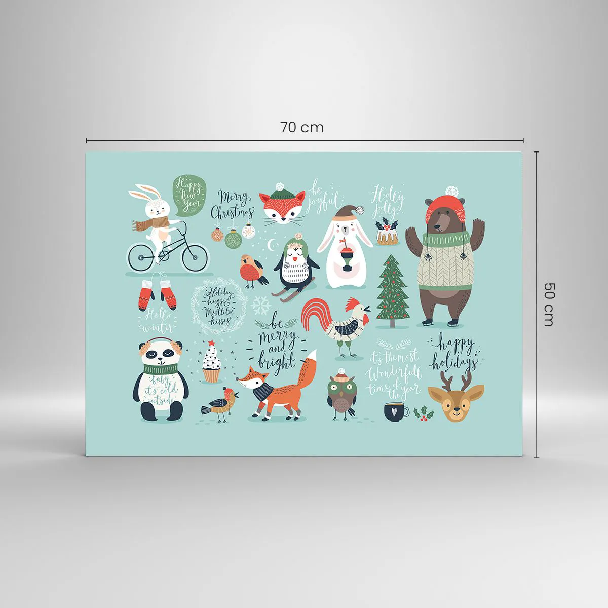 Glass picture - Christmas animal illustrations on a pastel background - 70x50cm - Let Christmas Last Forever! - Modern wall decoration for the living room and bedroom ARTTOR