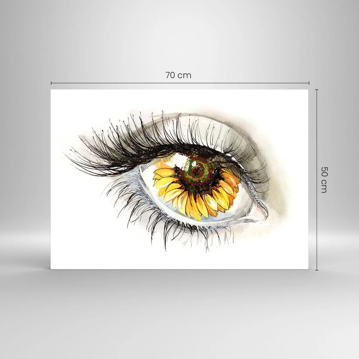 Obraz na skle - Oko s motívom slnečnice obklopené jemnými detailmi - 70x50cm - Pohľad žeravý ako leto - Moderná nástenná dekorácia do obývacej izby a spálne ARTTOR