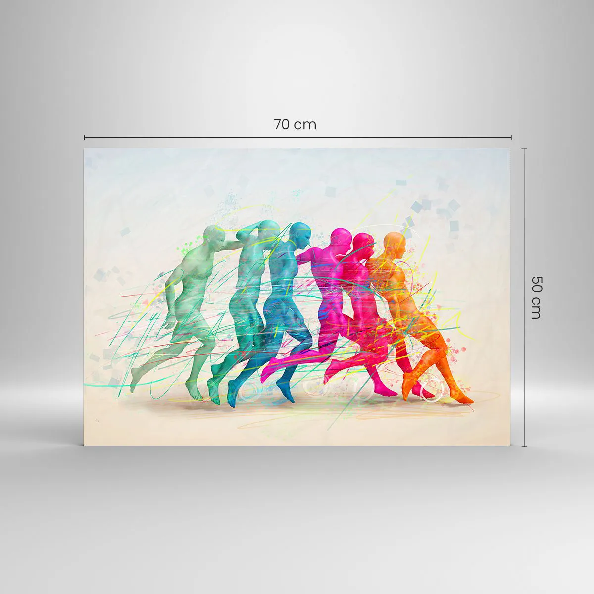 Tablou pe sticlă - Un abstract colorat care înfățișează mișcarea unei figuri care aleargă - 70x50cm - Armonie de mișcare - Decorațiune modernă pentru perete pentru living și dormitor ARTTOR