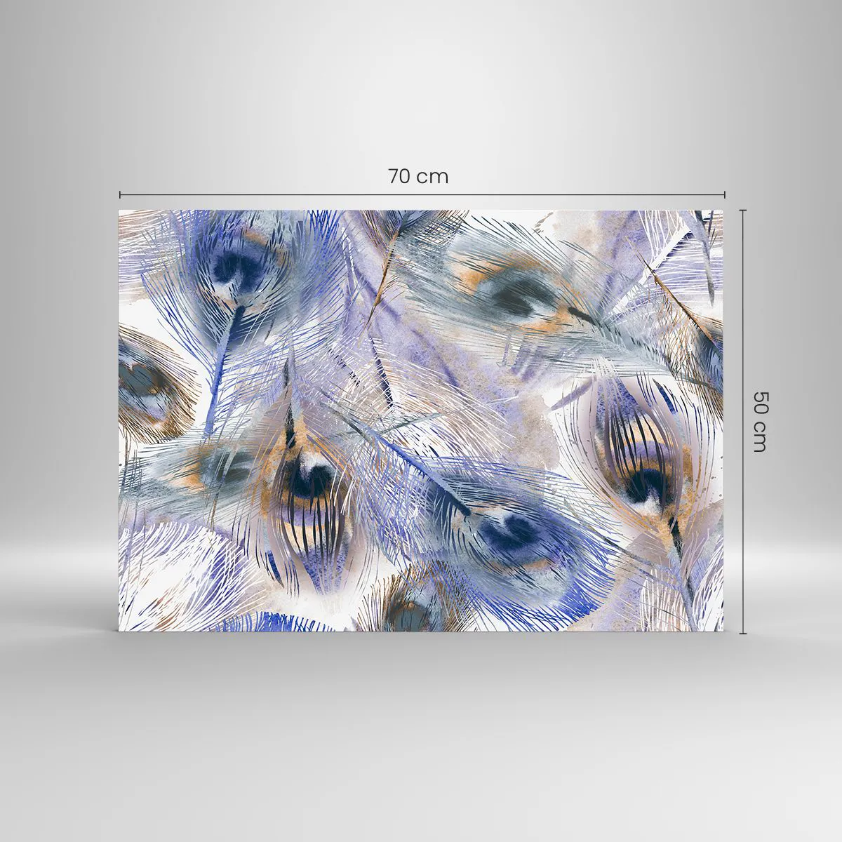 Impression sur verre - Image sur verre - Plumes de paon délicates dans des tons de bleu et de marron - 70x50cm - Composition de paon - Décoration murale moderne pour le salon et la chambre ARTTOR