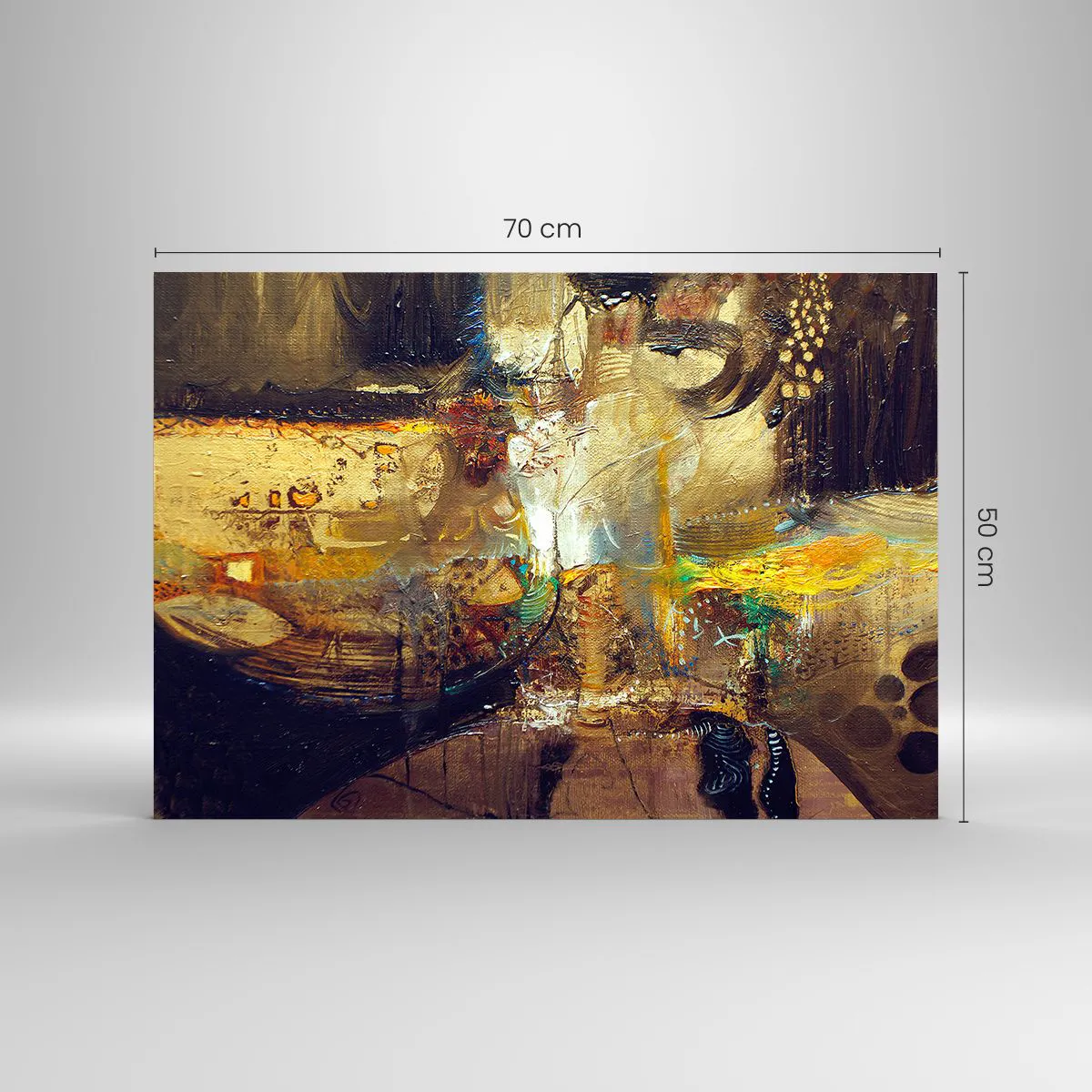 Tablou pe sticlă - Compoziție abstractă în nuanțe de auriu și maro - 70x50cm - Rece, călduț, fierbinte - Decorațiune modernă pentru perete pentru living și dormitor ARTTOR