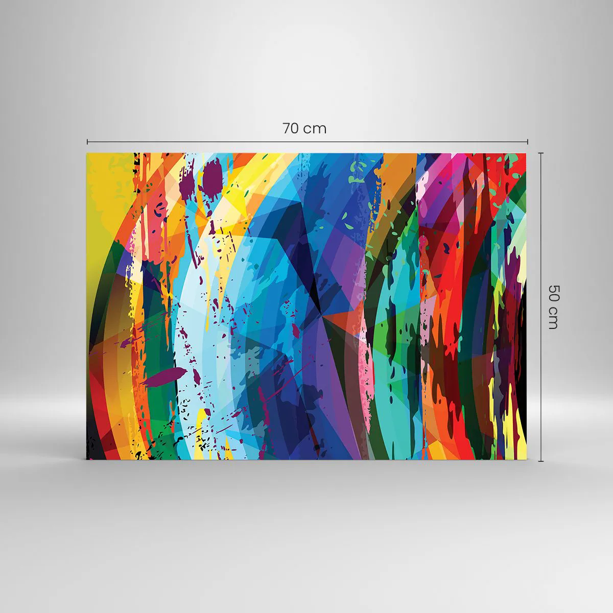 Glastavla - Bild på glas - Färgglad abstraktion med dynamiska former - 70x50cm - Färgglad yrsel - Modern väggdekoration för vardagsrum och sovrum ARTTOR