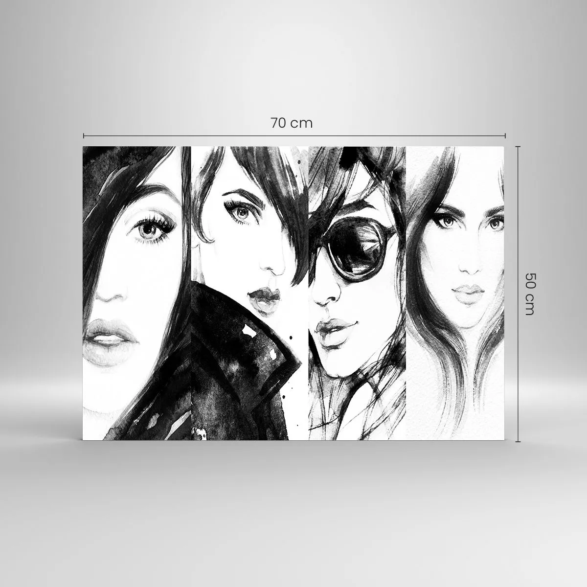 Obraz na skle - Čiernobiele útržkovité portréty žien - 70x50cm - Znásobená krása - Moderná nástenná dekorácia do obývacej izby a spálne ARTTOR