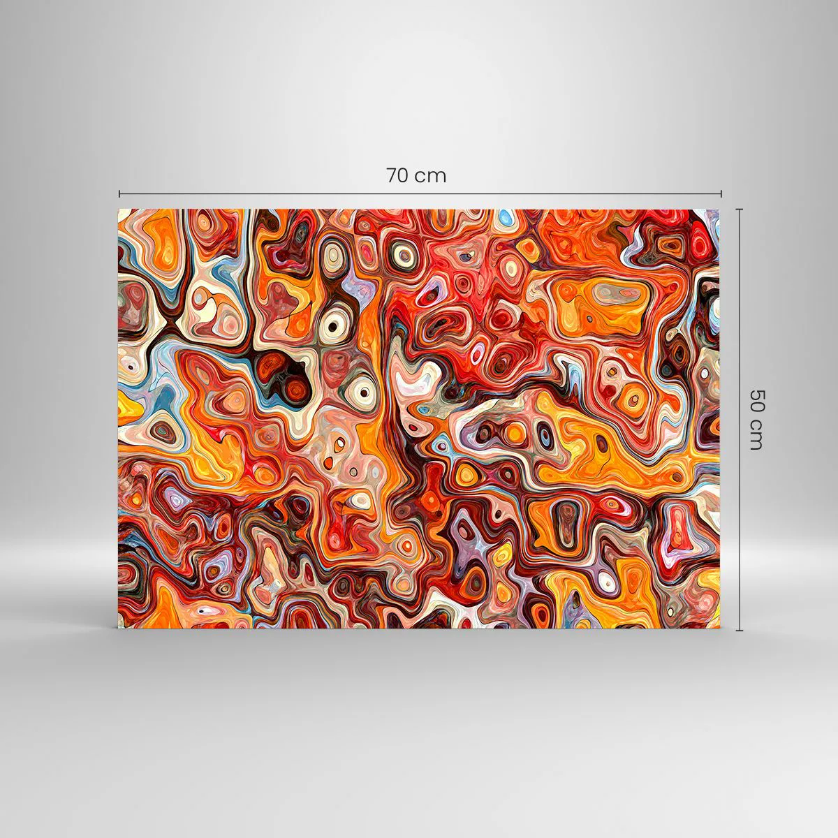 Schilderen op glas - Abstracte compositie in tinten oranje en rood - 70x50cm - Als de noten gesmolten zijn in honing - Moderne wanddecoratie voor woonkamer en slaapkamer ARTTOR