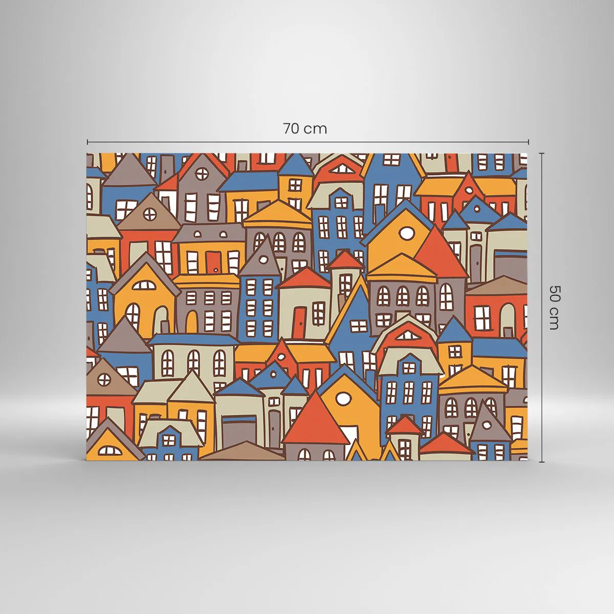 Glass picture - Colorful houses in a graphic style create a cheerful landscape - 70x50cm - House after House - Modern wall decoration for the living room and bedroom ARTTOR