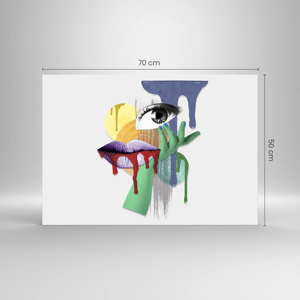 Glass picture - Abstract composition with eye, mouth and colors - 70x50cm - Deconstructed Portrait - Modern wall decoration for the living room and bedroom ARTTOR