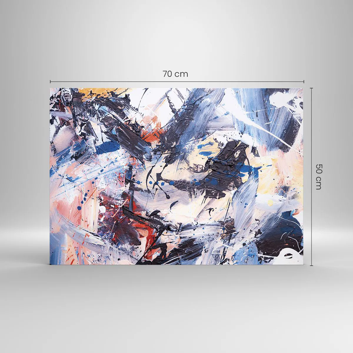 Billede på glas - Abstrakt maleri i intense farver - 70x50cm - Abstraktionens vanvittige dans - Moderne vægdekoration til stue og soveværelse ARTTOR