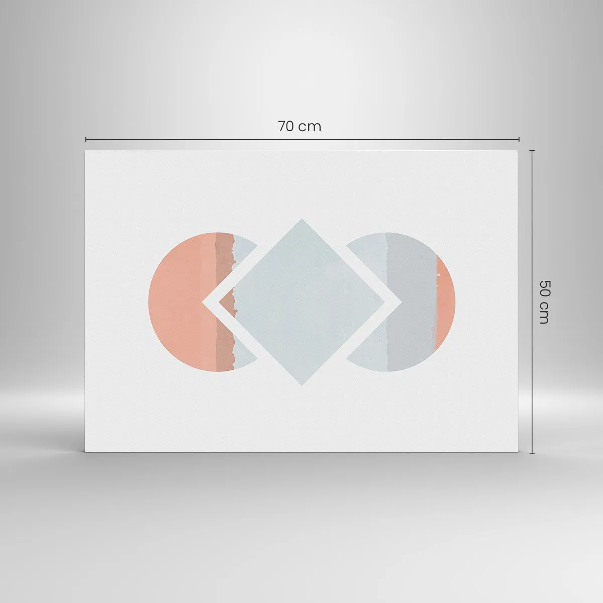 Impression sur verre - Image sur verre - Un losange pastel au centre entre les demi-cercles sur fond blanc. - 70x50cm - La situation est clair - Décoration murale moderne pour le salon et la chambre ARTTOR