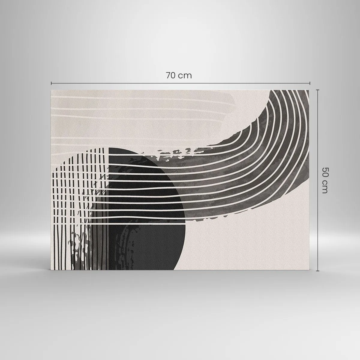 Billede på glas - Sort-hvid abstraktion med linjer og geometriske former - 70x50cm - Derhen og tilbage - Moderne vægdekoration til stue og soveværelse ARTTOR