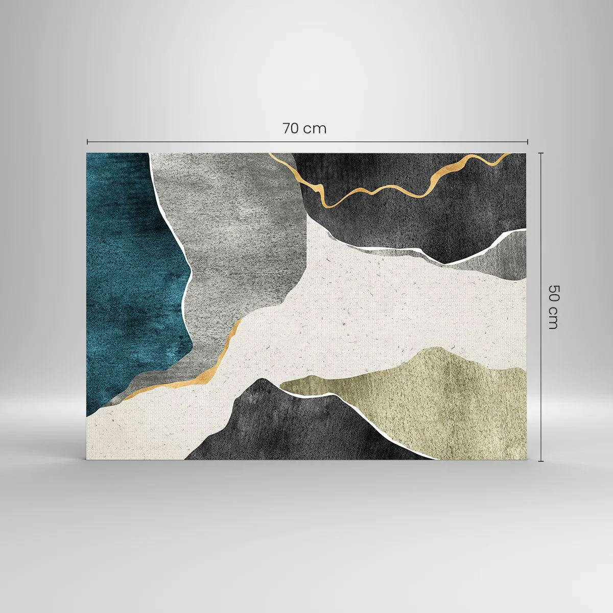 Obraz na szkle - Abstrakcyjna mozaika z organicznymi kształtami i złotą linią - 70x50cm - Mozaikowa kompozycja z nitką złota - Nowoczesna dekoracja ścienna do salonu i sypialni ARTTOR