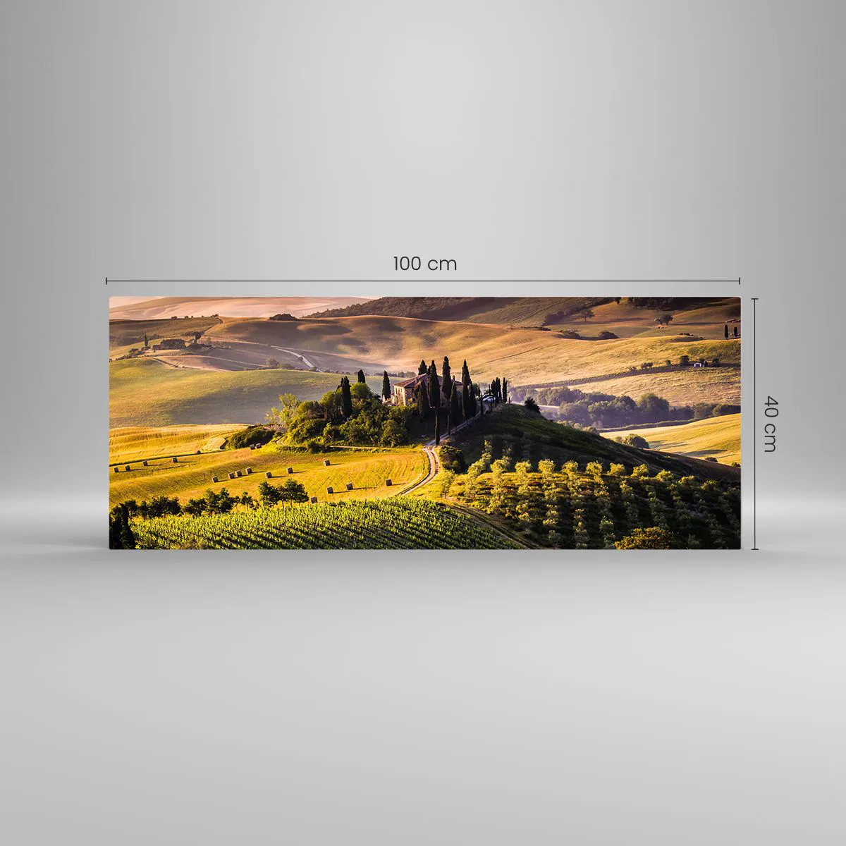Quadro em vidro - Arcádia - Paisagem toscana - 100x40 cm