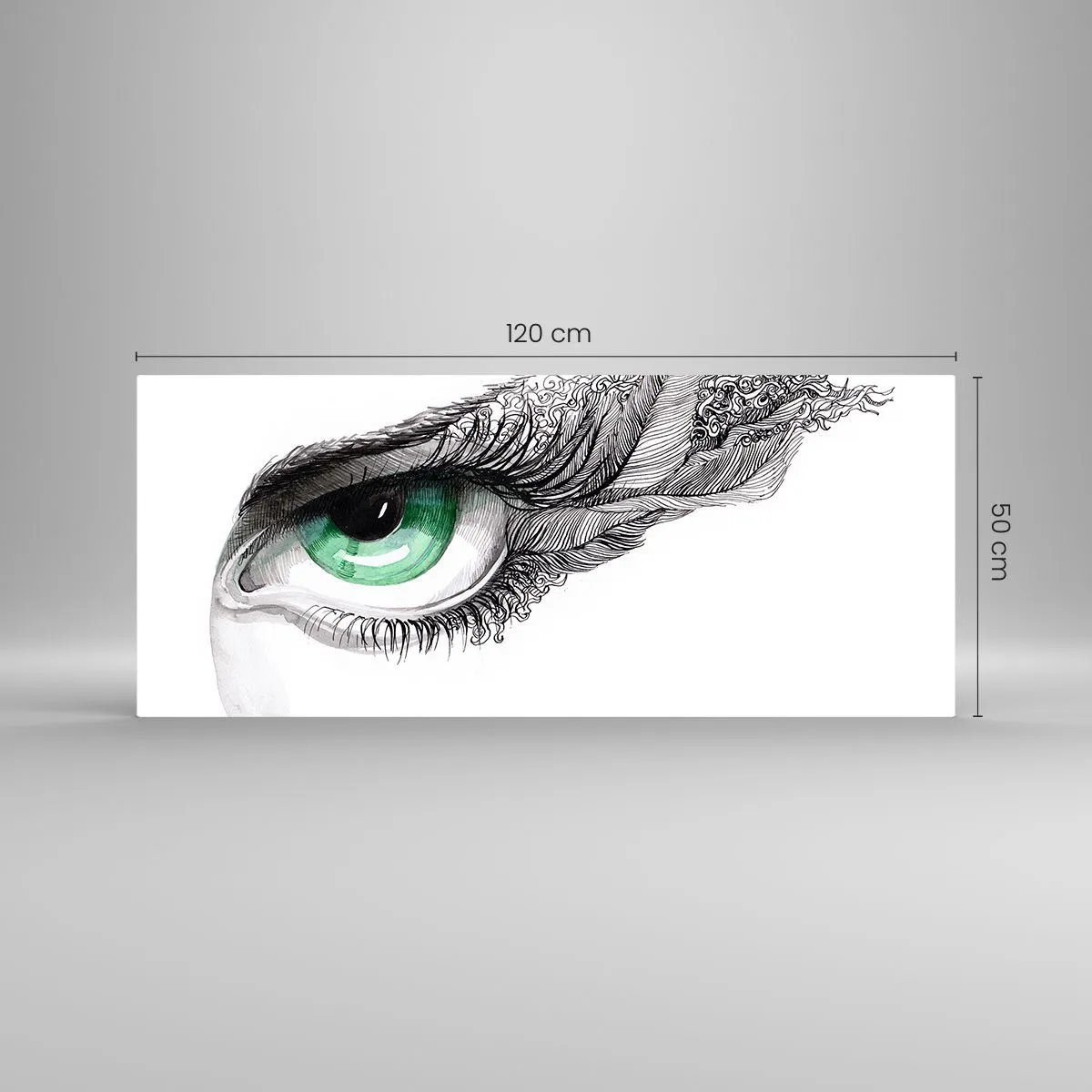 Cuadro sobre vidrio - Impresiones sobre Vidrio - Ojo artístico con iris verde y detalles de dibujo. - 120x50cm - Hermosa y lista para atacar - Decoración de pared moderna para salón y dormitorio ARTTOR