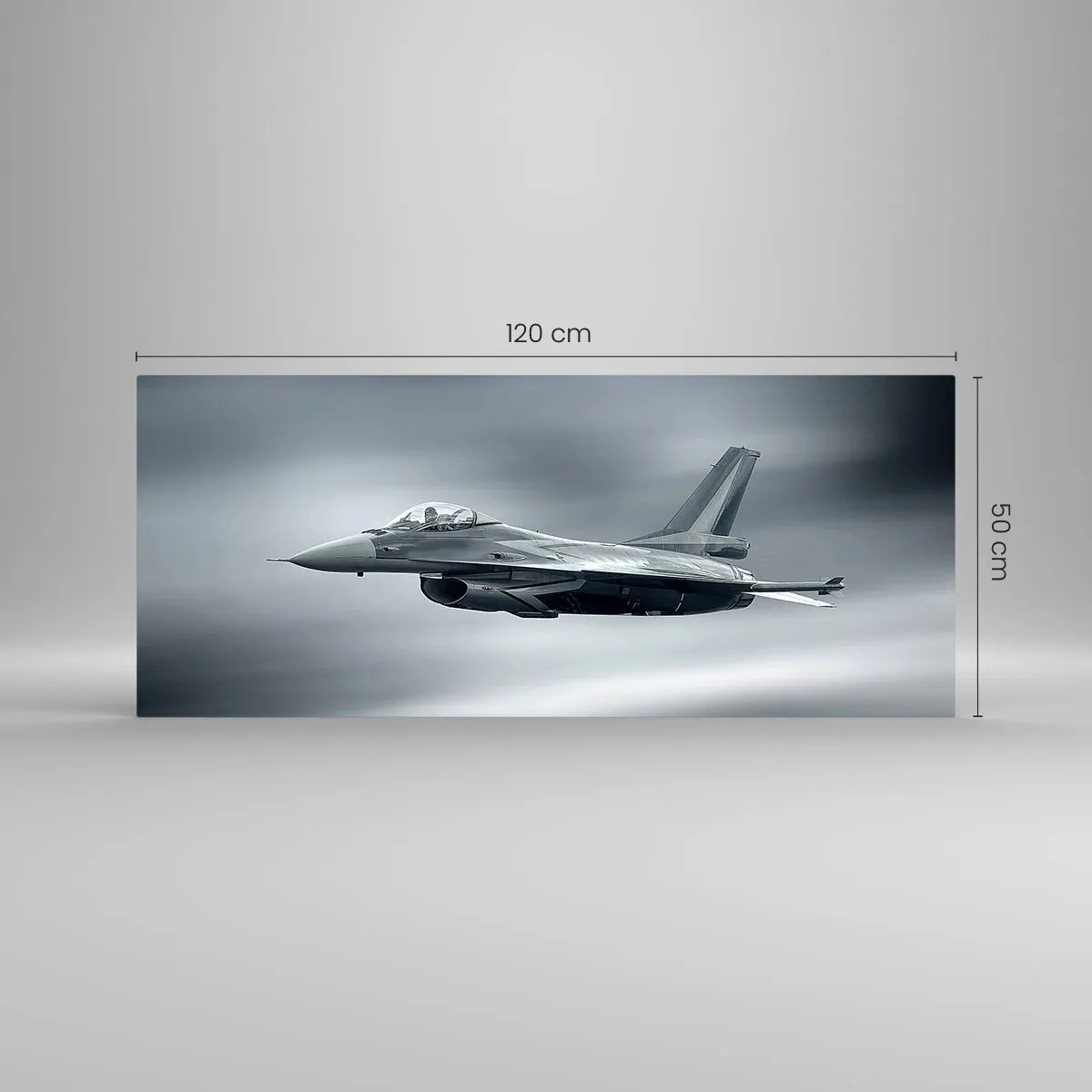 Impression sur verre - Image sur verre - Un avion de chasse en vol contre un ciel nuageux - 120x50cm - Acceptez-vous le défi? - Décoration murale moderne pour le salon et la chambre ARTTOR