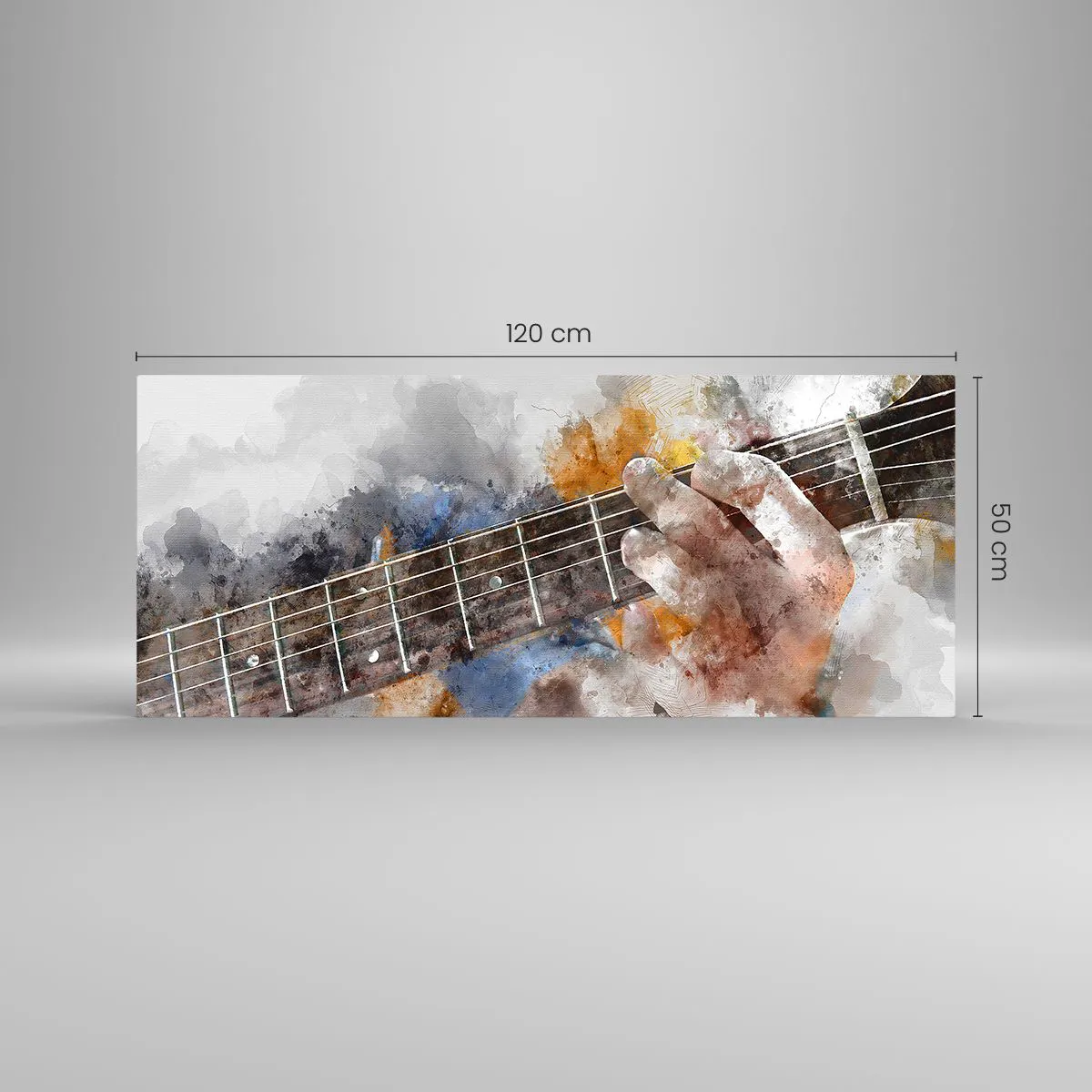 Cuadro sobre vidrio - Impresiones sobre Vidrio - Imagen abstracta de una mano tocando la guitarra. - 120x50cm - Poesía entre las cuerdas - Decoración de pared moderna para salón y dormitorio ARTTOR