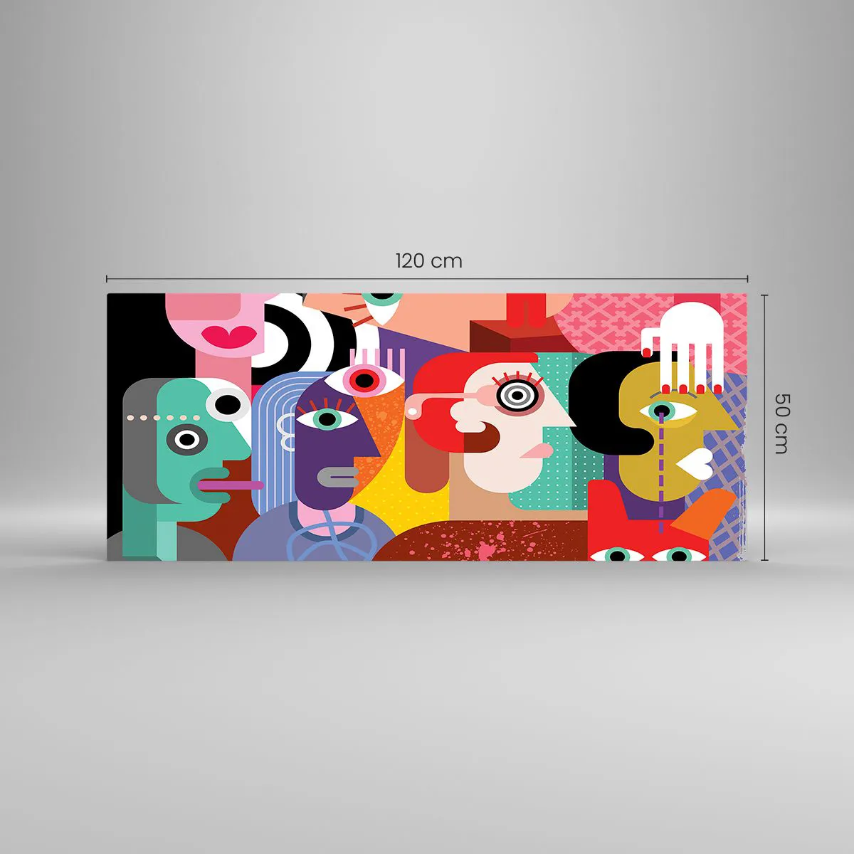 Cuadro sobre vidrio - Impresiones sobre Vidrio - Abstracción colorida con caras geométricas. - 120x50cm - Estilo Picasso - Decoración de pared moderna para salón y dormitorio ARTTOR