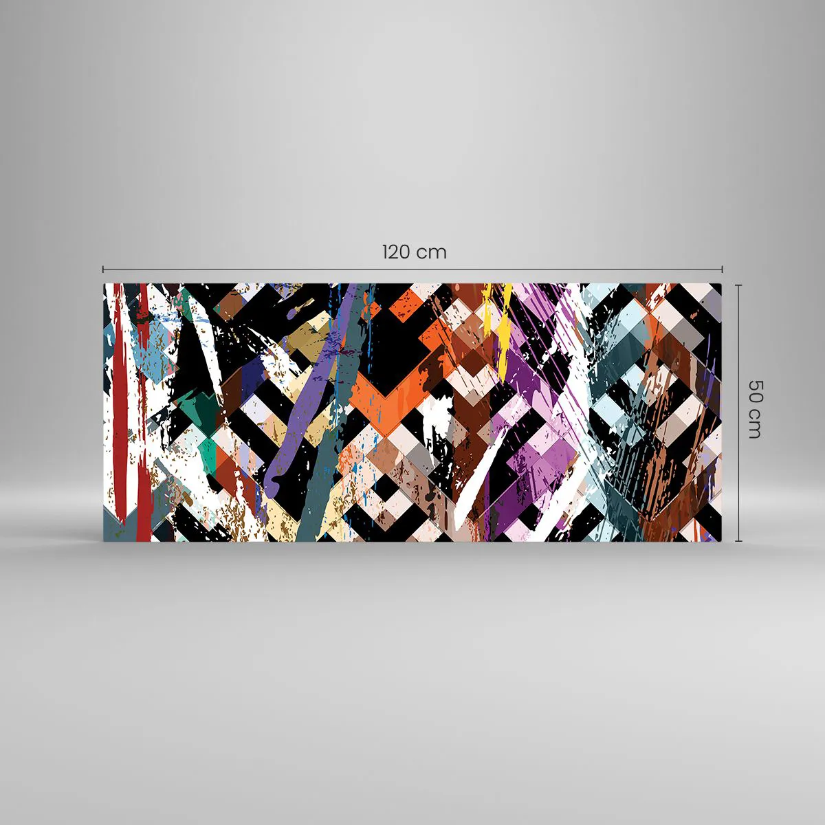 Impression sur verre - Image sur verre - Composition abstraite avec des lignes colorées sur fond noir - 120x50cm - Se mettre au carré - Décoration murale moderne pour le salon et la chambre ARTTOR