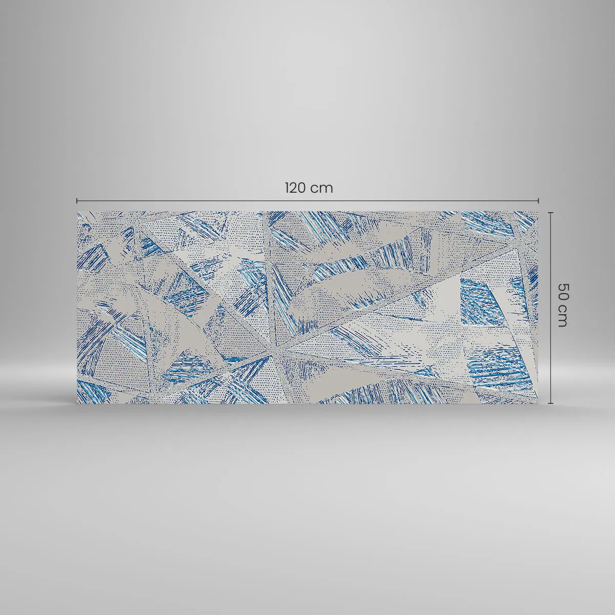 Impression sur verre - Image sur verre - Motifs géométriques dans les tons de bleu et de gris - 120x50cm - Dans un labyrinthe bleu-gris - Décoration murale moderne pour le salon et la chambre ARTTOR