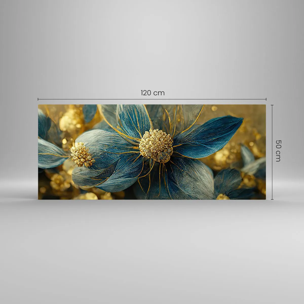 Glastavla - Bild på glas - Blommande av guld - 120x50 cm