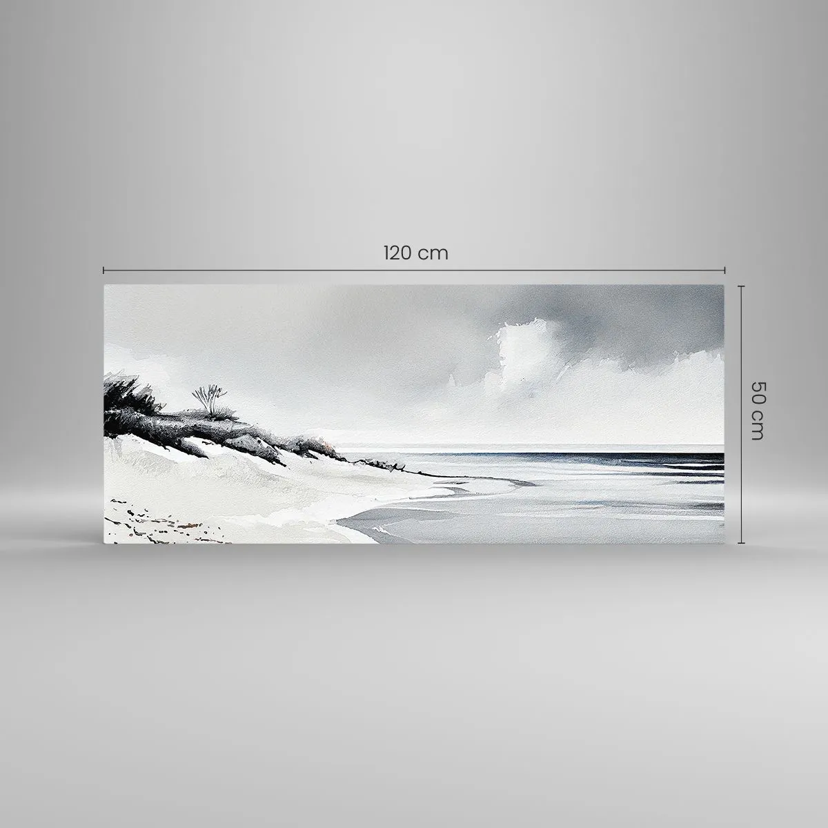 Impression sur verre - Image sur verre - Une plage aux tons sobres de gris et de bleu - 120x50cm - Ensemble depuis toujours - Décoration murale moderne pour le salon et la chambre ARTTOR