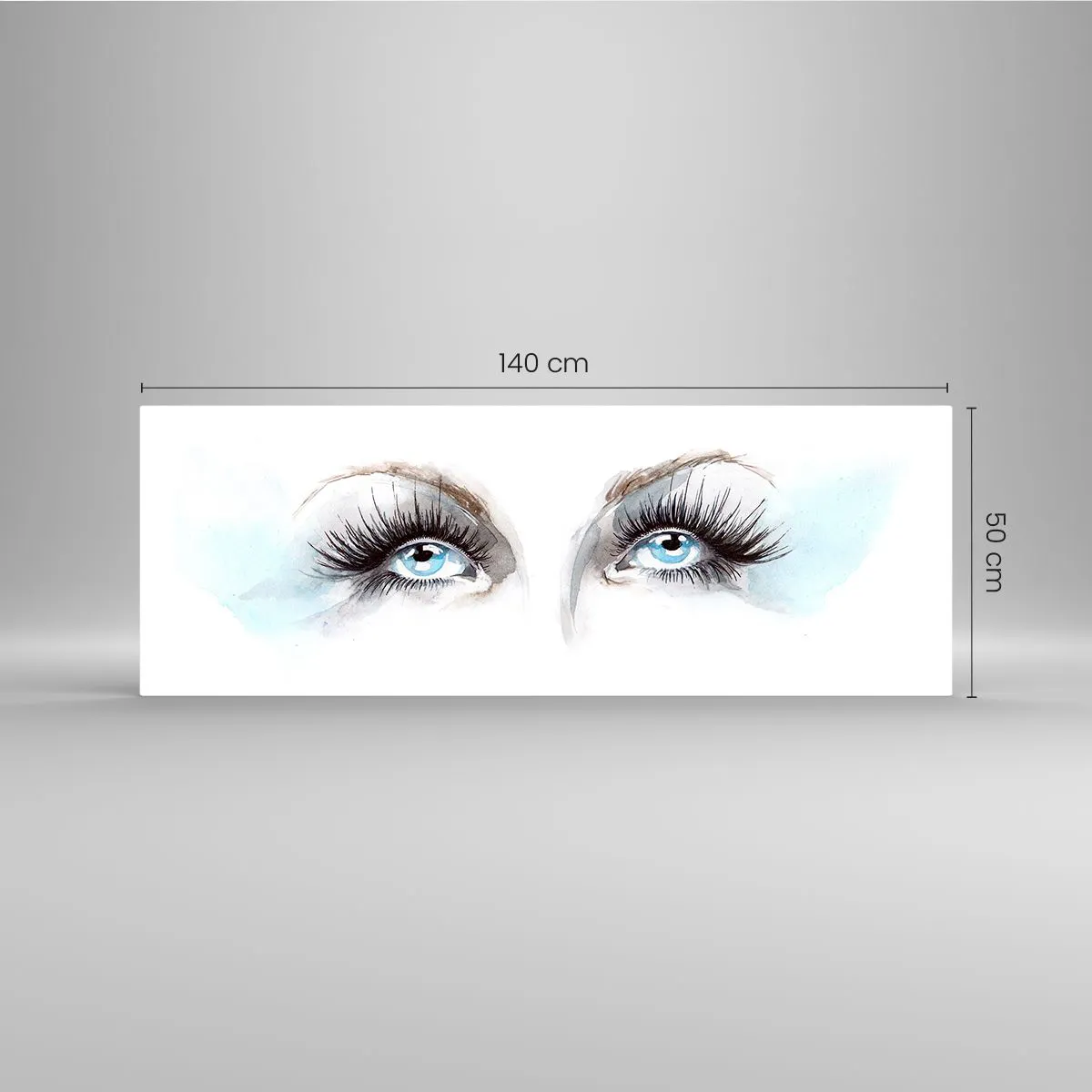 Obraz na szkle - Akwarela z niebieskimi oczami i delikatnymi akcentami - 140x50cm - Oczy anioła? - Nowoczesna dekoracja ścienna do salonu i sypialni ARTTOR