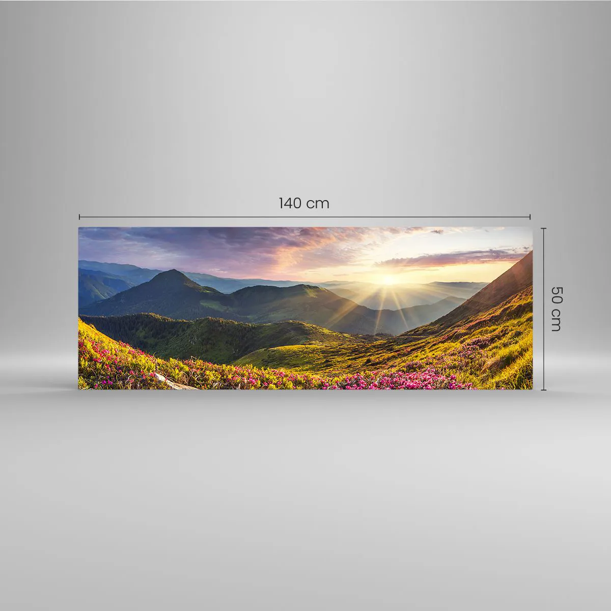 Tablou pe sticlă - Prospețimea unei dimineți de munte - 140x50 cm