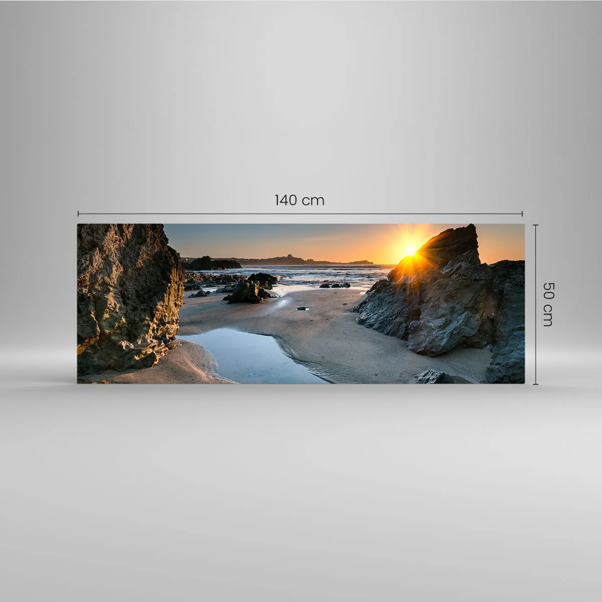 Impression sur verre - Image sur verre - Coucher de soleil pittoresque sur une plage rocheuse - 140x50cm - Intouché par la main de l'homme - Décoration murale moderne pour le salon et la chambre ARTTOR