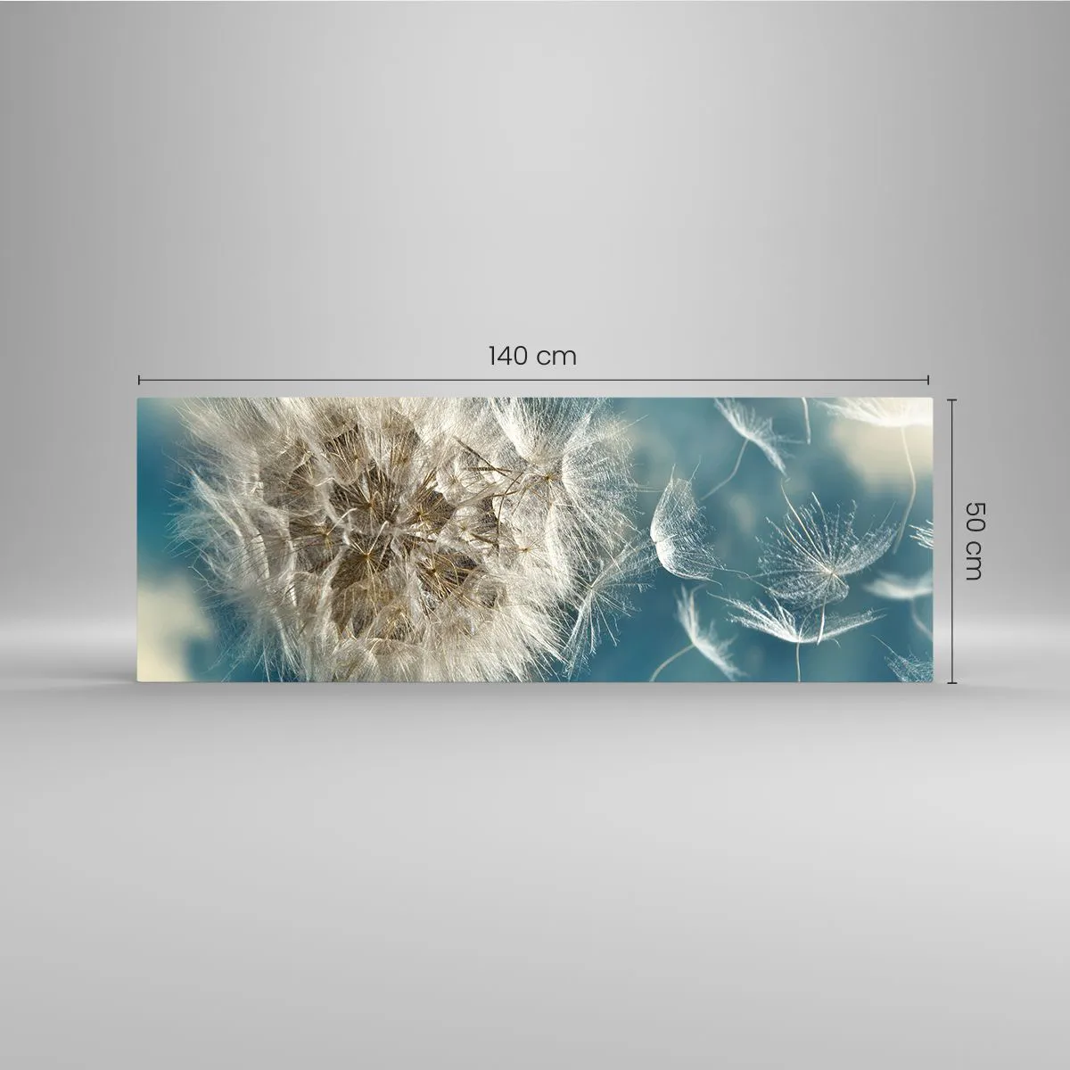 Impression sur verre - Image sur verre - Un pissenlit soufflé contre un ciel bleu - 140x50cm - souffle d'ange - Décoration murale moderne pour le salon et la chambre ARTTOR