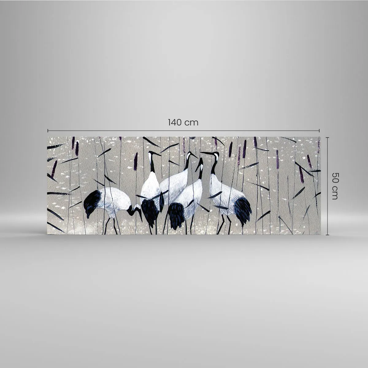 Glasbild - Bild auf glas - Reiher im Gras vor einem friedlichen Hintergrund - 140x50cm - Unter ihren eigenen - Moderne Wanddekoration für Wohnzimmer und Schlafzimmer ARTTOR