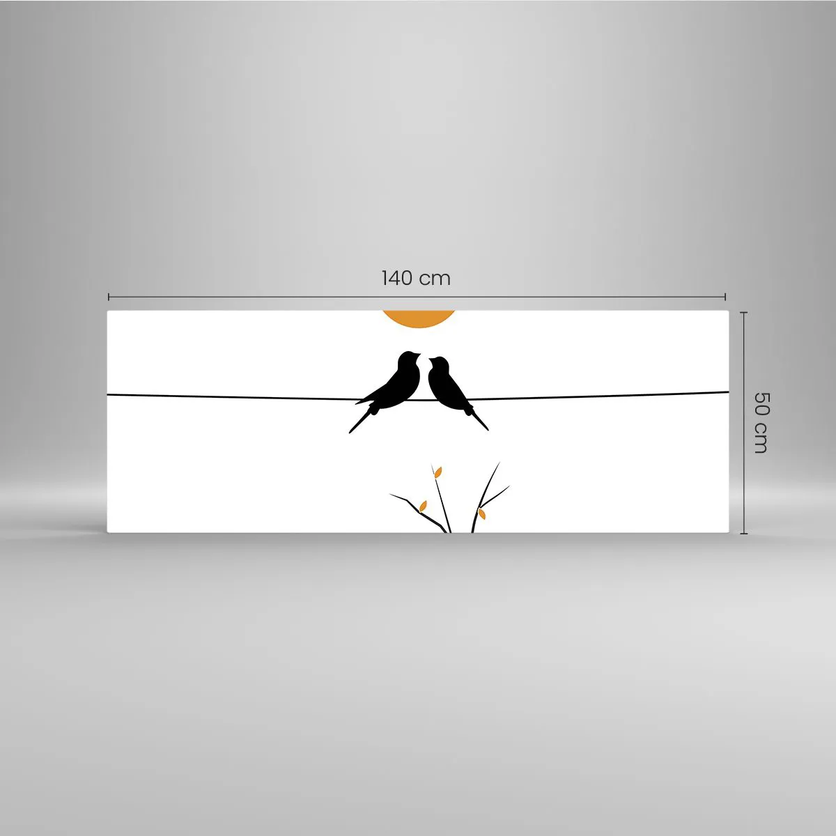 Impression sur verre - Image sur verre - Oiseaux sur une ligne avec un soleil jaune - 140x50cm - Soirée pour rossignols - Décoration murale moderne pour le salon et la chambre ARTTOR