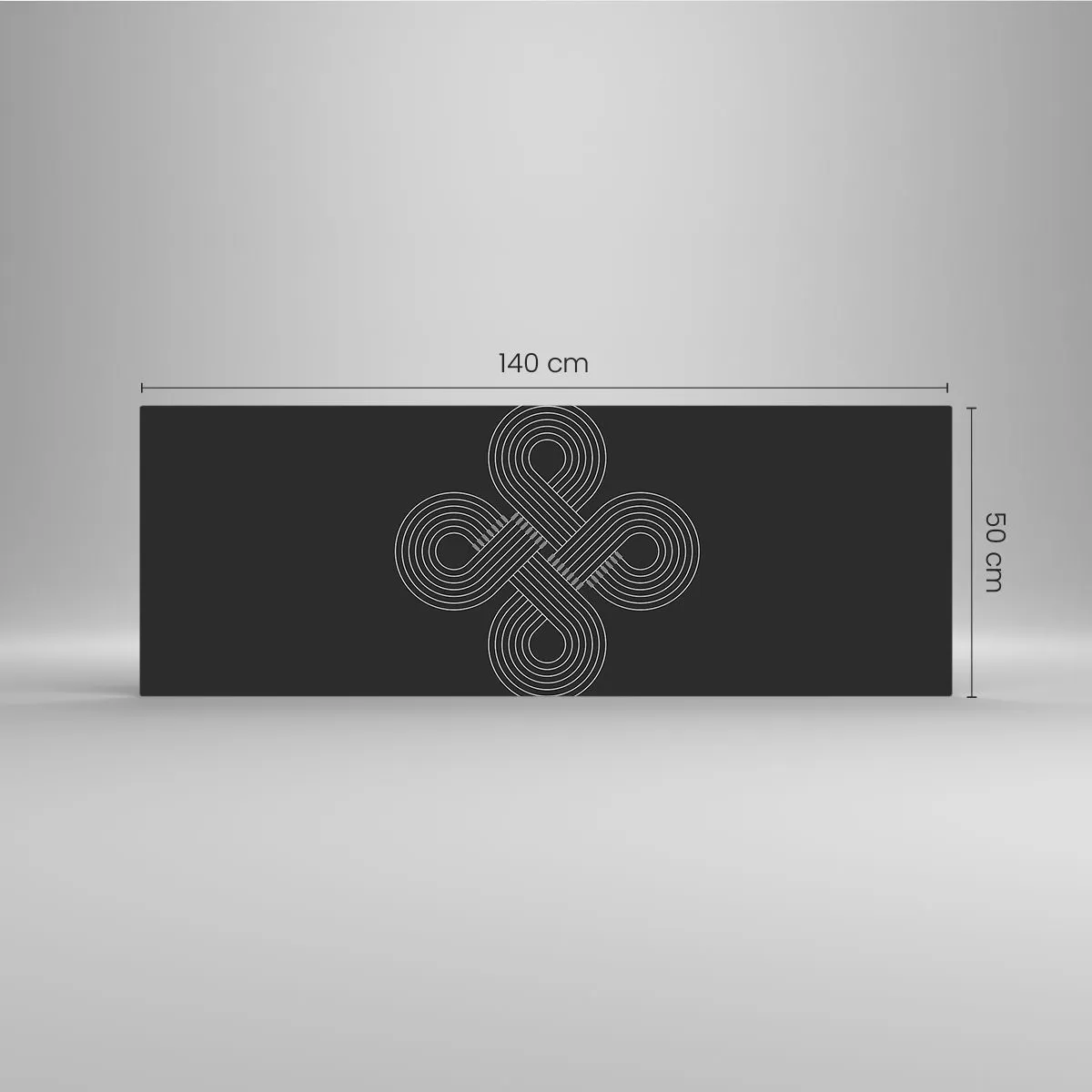 Obraz na szkle - Celtycki wzór w minimalistycznym stylu na czarnym tle - 140x50cm - W duchu celtyckim - Nowoczesna dekoracja ścienna do salonu i sypialni ARTTOR