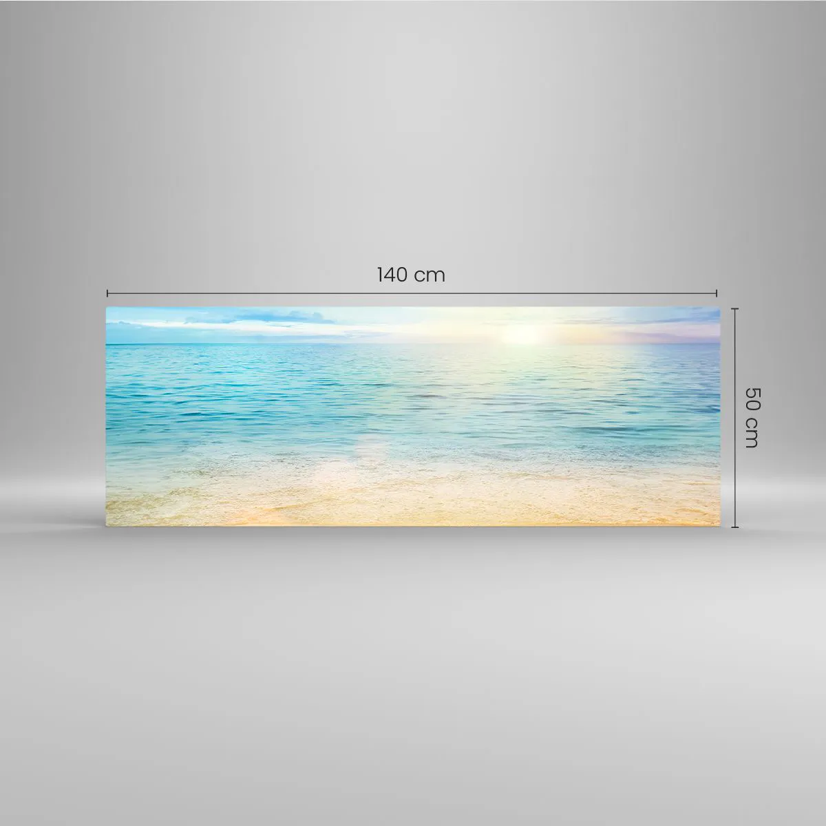 Cuadro sobre vidrio - Impresiones sobre Vidrio - Una playa con mar turquesa y cielo despejado. - 140x50cm - Gran cielo azul - Decoración de pared moderna para salón y dormitorio ARTTOR