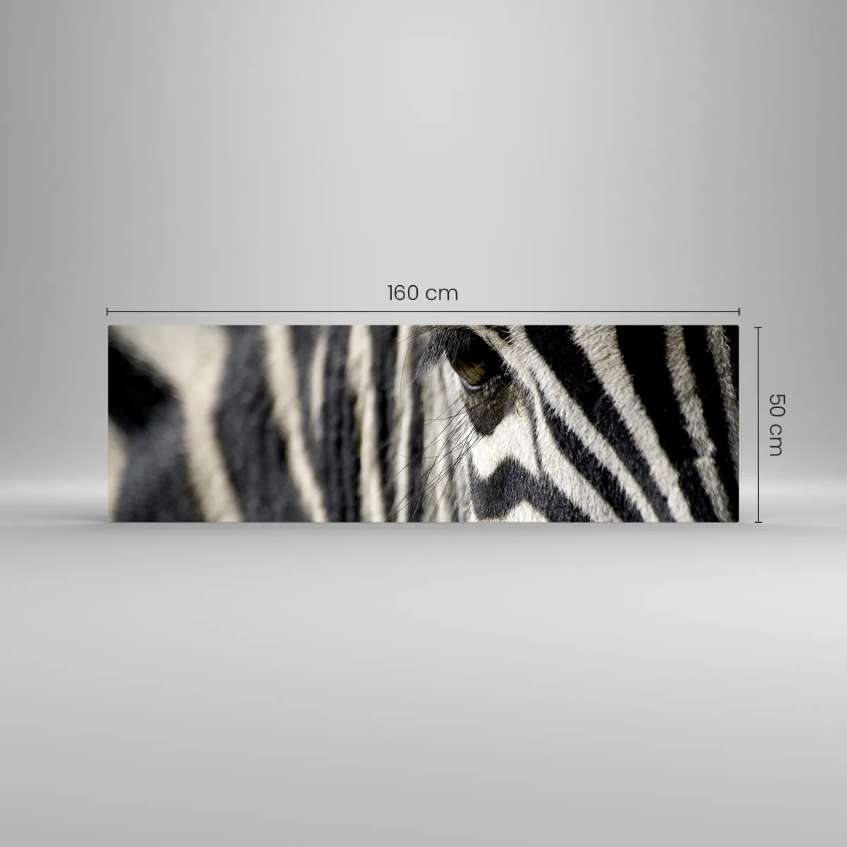 Quadro su vetro - Primo piano dell'occhio di una zebra con strisce bianche e nere - 160x50cm - Ritratto a strisce - Decorazione murale moderna per soggiorno e camera da letto ARTTOR