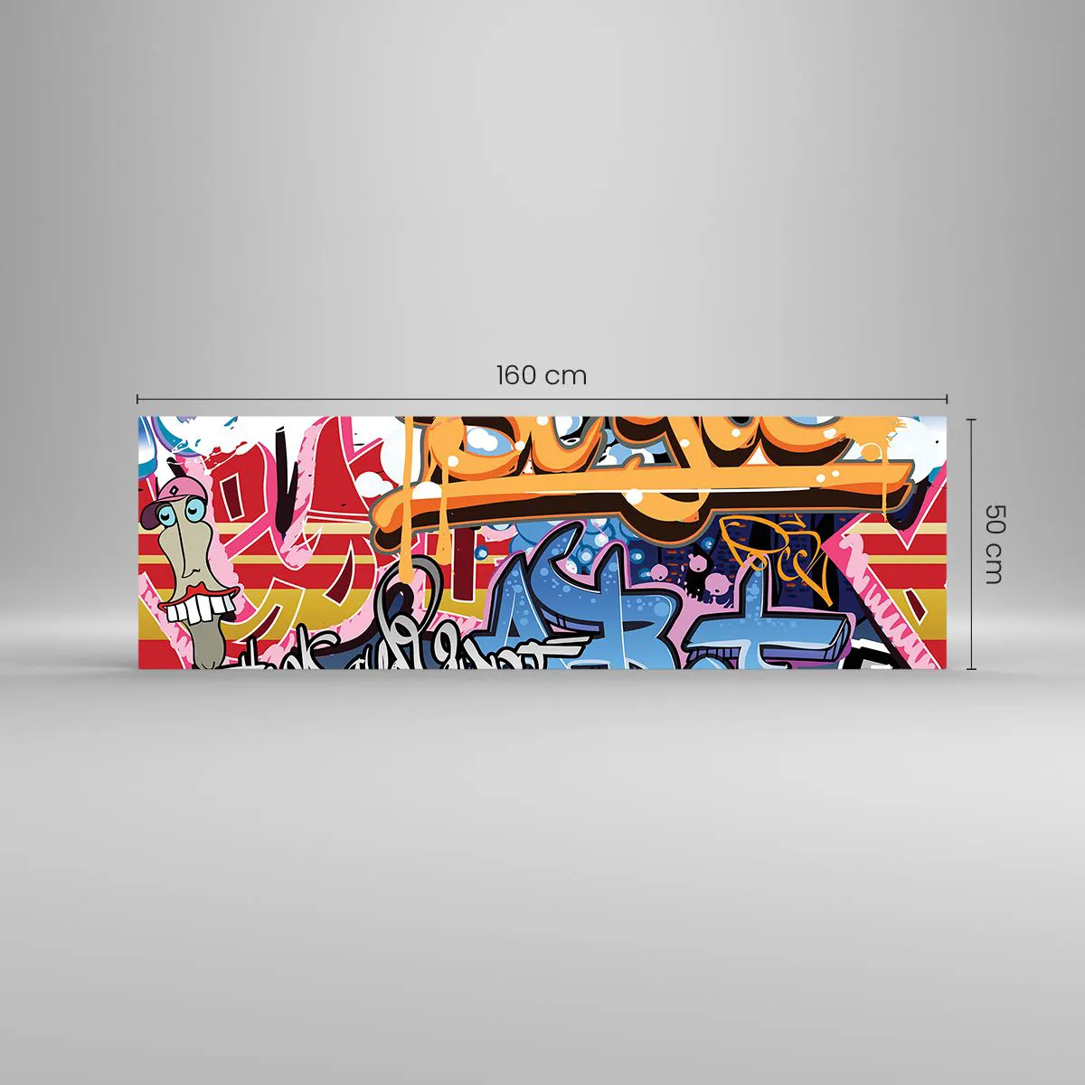 Impression sur verre - Image sur verre - Graffitis colorés avec inscriptions et illustrations dynamiques - 160x50cm - Fresques, fresques, fresques… - Décoration murale moderne pour le salon et la chambre ARTTOR